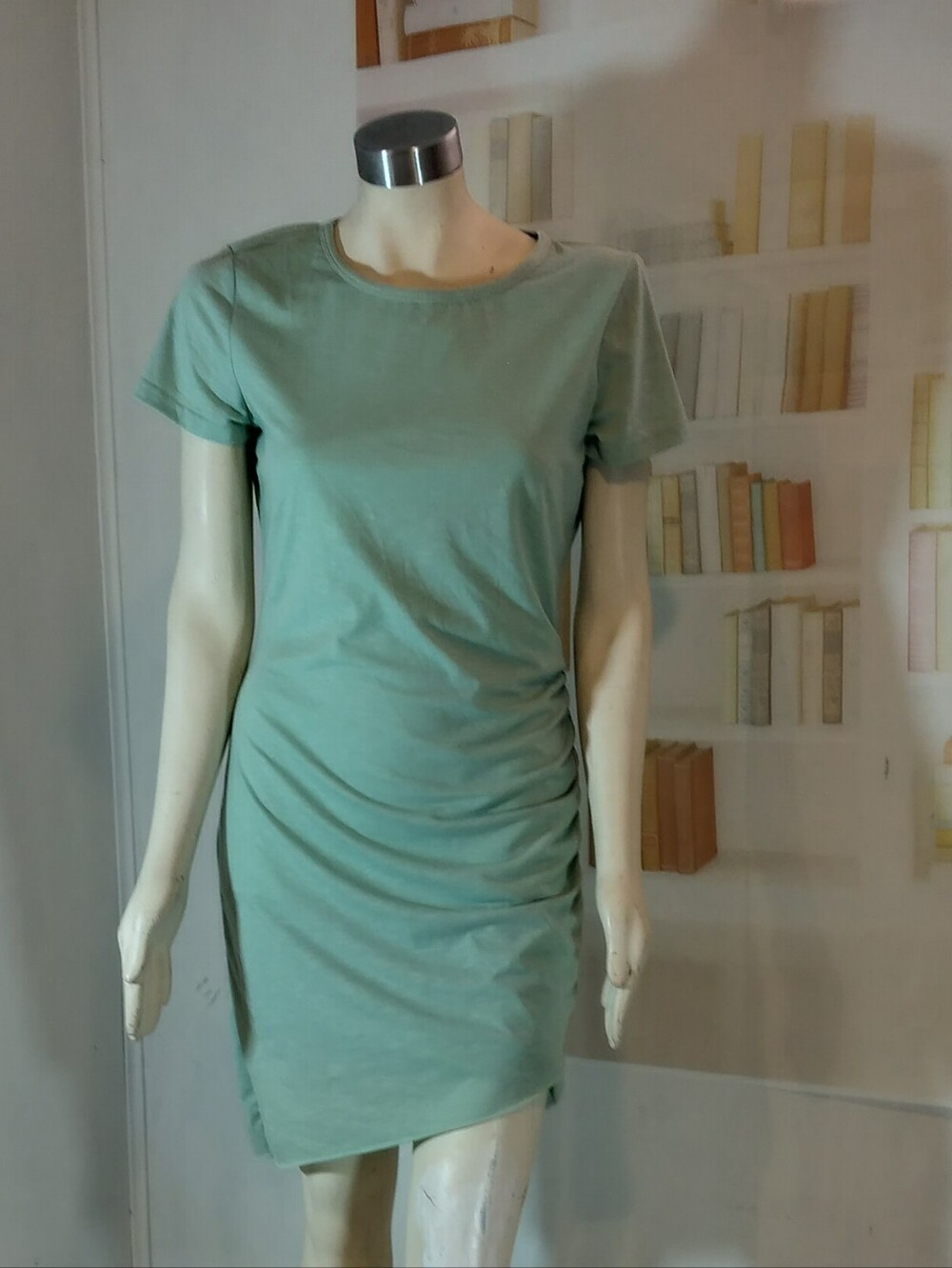 Sage Green Short Sleeve Ruched Midi Dress